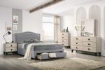Light Grey Burlap Fabric 1pcs Twin Size Bed w Drawer Button Tufted Arch Design Headboard Storage FB Bedframe Bedroom Furniture