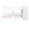 Full-Over-Twin-Twin Bunk Bed with Shelves, Wardrobe and Mirror, White