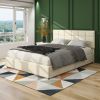 Vera Queen Size Ivory Velvet Upholstered Platform Bed with Patented 4 Drawers Storage, Square Stitched Button Tufted Headboard, Wooden Slat Mattress S