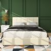 Vera Queen Size Ivory Velvet Upholstered Platform Bed with Patented 4 Drawers Storage, Square Stitched Button Tufted Headboard, Wooden Slat Mattress S