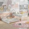 Twin over Full House Bunk Bed with Built-in Ladder,White