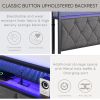 King Bed Frame with Storage Headboard, Charging Station and LED Lights, Upholstered Platform Bed with Heavy Metal Slats, No Box Spring Needed, Noise F