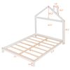 Full Size Wood Platform Bed with House-shaped Headboard (White)
