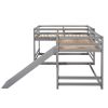 Full and Twin Size L-Shaped Bunk Bed with Slide and Short Ladder,Gray