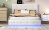 Full Size Tufted Upholstered Platform Bed with Hydraulic Storage System,PU Storage Bed with LED Lights and USB charger, White(Expected Arrival Time: 5