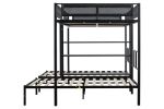 Metal Full over Twin Beds with Shelves/ Sturdy Metal Frame/ Noise-Free Wood Slats/ Comfortable Textilene Guardrail/ Bunk Bed for Three/ Built-in 3-Tie