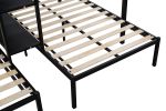 Metal Full over Twin Beds with Shelves/ Sturdy Metal Frame/ Noise-Free Wood Slats/ Comfortable Textilene Guardrail/ Bunk Bed for Three/ Built-in 3-Tie