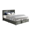 Vera Queen Size Gray Linen Upholstered Platform Bed with Patented 4 Drawers Storage, Square Stitched Button Tufted Headboard, Wooden Slat Mattress Sup