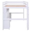 Full Size Loft Bed with Desk, Cabinets, Drawers and Bedside Tray, Charging Station, White