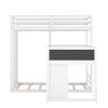 L-shaped Wood Triple Twin Size Bunk Bed with Storage Cabinet and Blackboard, Ladder, White