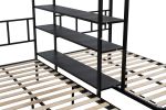 Metal Full over Twin Beds with Shelves/ Sturdy Metal Frame/ Noise-Free Wood Slats/ Comfortable Textilene Guardrail/ Bunk Bed for Three/ Built-in 3-Tie