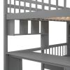 Full Over Twin Bunk Bed with Desk, Drawers and Shelves, Gray