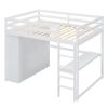 Wood Full Size Loft Bed with Built-in Wardrobe, Desk, Storage Shelves and Drawers, White