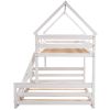 Twin over Full House Bunk Bed with Built-in Ladder,White