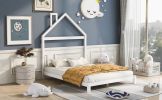 Full Size Wood Platform Bed with House-shaped Headboard (White)