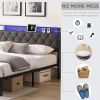 King Bed Frame with Storage Headboard, Charging Station and LED Lights, Upholstered Platform Bed with Heavy Metal Slats, No Box Spring Needed, Noise F