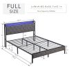 Full Bed Frame with Storage Headboard, Charging Station and LED Lights, Upholstered Platform Bed with Heavy Metal Slats, No Box Spring Needed, Noise F