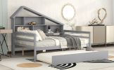 Full Size Platform Bed with Trundle and Shelves, Gray