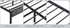 King Bed Frame with Storage Headboard, Charging Station and LED Lights, Upholstered Platform Bed with Heavy Metal Slats, No Box Spring Needed, Noise F