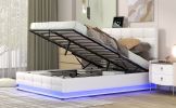 Full Size Tufted Upholstered Platform Bed with Hydraulic Storage System,PU Storage Bed with LED Lights and USB charger, White(Expected Arrival Time: 5