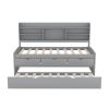 Twin Size Wooden Captain Bed with Built-in Bookshelves,Three Storage Drawers and Trundle,Light Grey