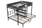 Metal Full over Twin Beds with Shelves/ Sturdy Metal Frame/ Noise-Free Wood Slats/ Comfortable Textilene Guardrail/ Bunk Bed for Three/ Built-in 3-Tie