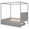 Queen Size Canopy Platform Bed with Twin Size Trundle and Three Storage Drawers,Gray