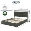 Vera Queen Size Gray Linen Upholstered Platform Bed with Patented 4 Drawers Storage, Square Stitched Button Tufted Headboard, Wooden Slat Mattress Sup