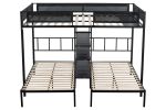 Metal Full over Twin Beds with Shelves/ Sturdy Metal Frame/ Noise-Free Wood Slats/ Comfortable Textilene Guardrail/ Bunk Bed for Three/ Built-in 3-Tie