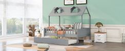 Full Size House Bed Wood Bed with Twin Size Trundle ( Gray )