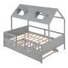 Full Size House Bed Wood Bed with Twin Size Trundle ( Gray )