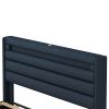Queen Size Bedframe with LED Bedside Induction Light, Wrapped in Linen, Bedside Atmosphere Light, Anti Slip and Noise Free, Easy to Assemble, Dark Blu