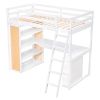 Twin Size Loft Bed with Ladder, Shelves, and Desk, White(OLD SKU:LT000225AAK)