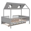 Full Size House Bed Wood Bed with Twin Size Trundle ( Gray )