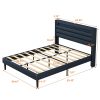 Queen Size Bedframe with LED Bedside Induction Light, Wrapped in Linen, Bedside Atmosphere Light, Anti Slip and Noise Free, Easy to Assemble, Dark Blu