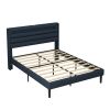 Queen Size Bedframe with LED Bedside Induction Light, Wrapped in Linen, Bedside Atmosphere Light, Anti Slip and Noise Free, Easy to Assemble, Dark Blu