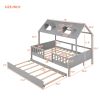 Full Size House Bed Wood Bed with Twin Size Trundle ( Gray )
