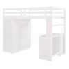 Twin size Loft Bed with Drawers,Desk,and Wardrobe-White