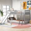 Convertible Twin-Over-Twin Bunk Bed, Includes Fun Slide and Ladder, Chic Gray