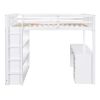 Full Size Loft Bed with Ladder, Shelves, and Desk, White