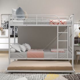 Twin-Over-Twin Metal Bunk Bed With Trundle,Can be Divided into two beds,No Box Spring needed (Color: White)