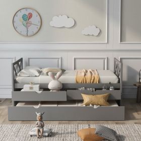 Multi-Functional Daybed with Drawers and Trundle (Color: Gray)