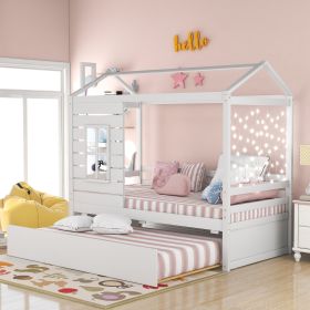 Twin Size House Bed Wood Bed with Twin Size Trundle ( White ) (Color: pic)
