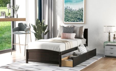 Twin size Platform Bed with Two Drawers (Color: Espresso)