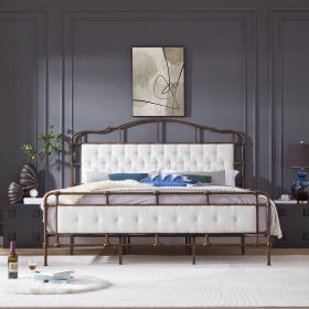 King size High Boad Metal bed with soft head and tail, no spring, easy to assemble, no noise (Color: as Pic)