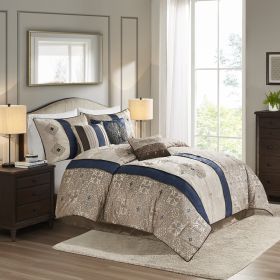 7 Piece Jacquard Comforter Set with Throw Pillows (Color: as Pic)