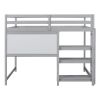Full Size Wooden Loft Bed with Shelves, Desk and Writing Board