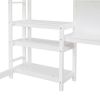 Full Size Wooden Loft Bed with Shelves, Desk and Writing Board