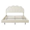 Queen Upholstered Smart LED Bed Frame with Elegant Flowers Headboard,Floating Velvet Platform LED Bed with Wooden Slats Support