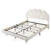 Queen Upholstered Smart LED Bed Frame with Elegant Flowers Headboard,Floating Velvet Platform LED Bed with Wooden Slats Support